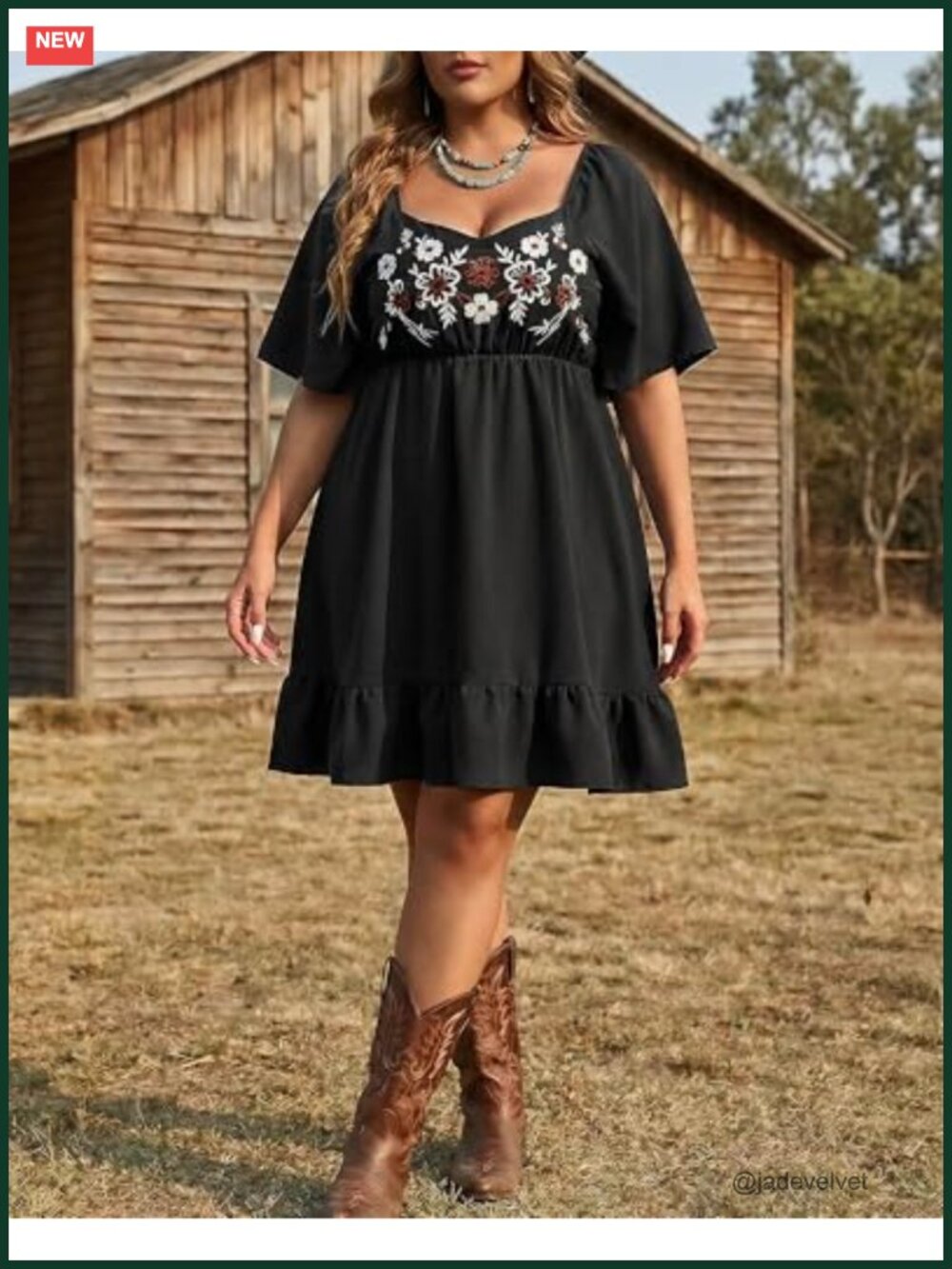 Plus Size Western Embroidered A-Line Country Concert Dress Elasti - Picture 4 of 6